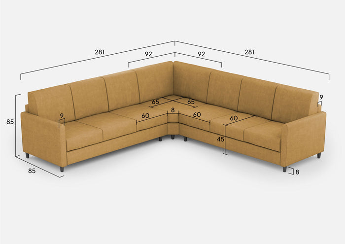 Divano Angolare 7 Posti 281x281x85 cm Karay in Tessuto Ocra