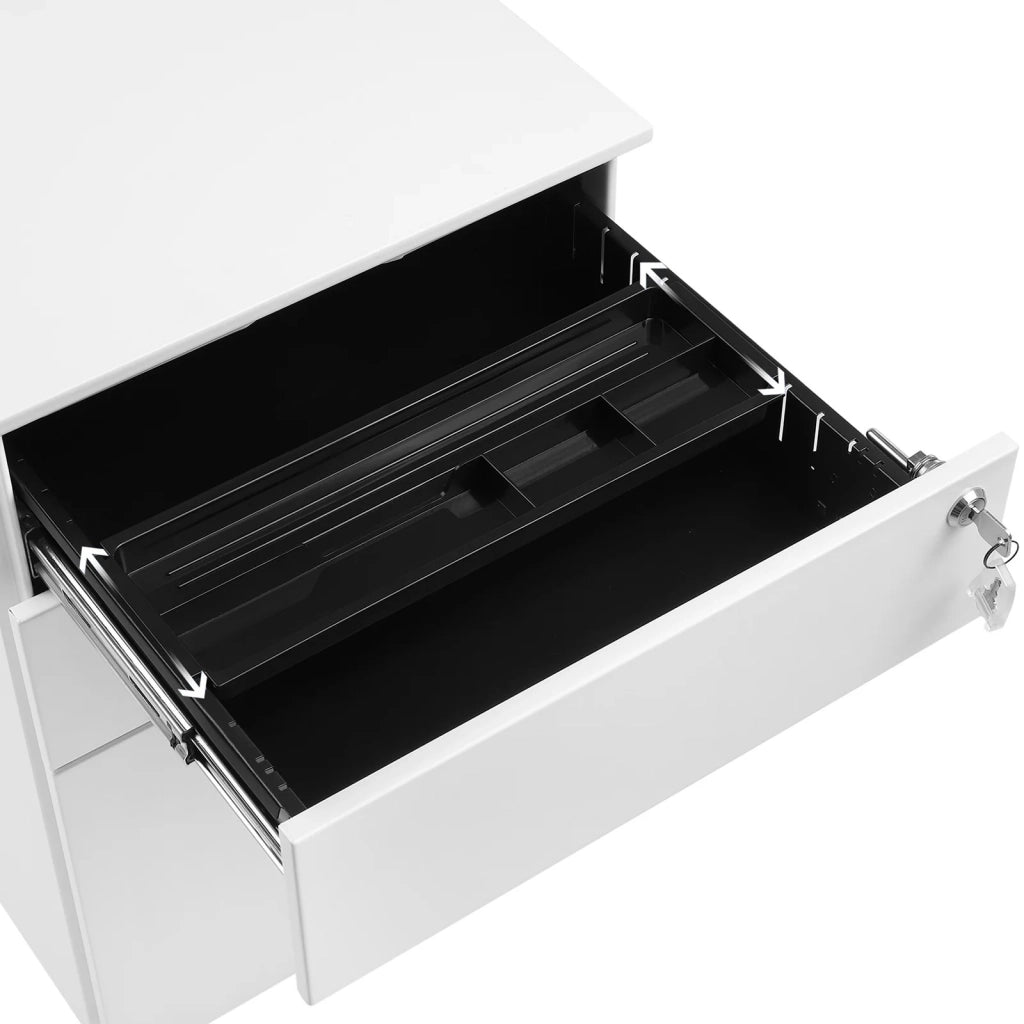 Cassettiera per ufficio su ruote con 3 cassetti e schedario sospeso 52 x 39 x 60 cm armadio per ufficio con serratura per archivi e documenti corpo dell'armadio preassemblato bianco 12_0004805