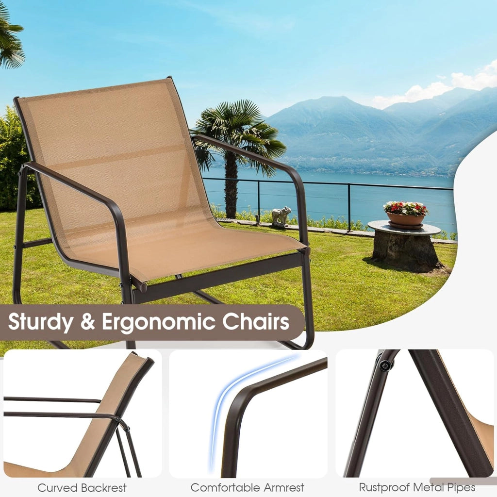 Set da Bistrò in Tessuto Textilene, Set da Giardino in 3 Pezzi, Tavolo Portato 30 kg, 2 Sedie Portate 150 kg, Set Tavolo e Sedie da Esterno, Patio, Cortile, Veranda (Marrone)