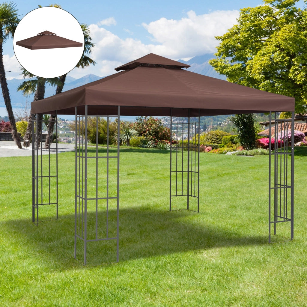 Tetto di Ricambio per Gazebo 3x3m a 2 Livelli e Resistente ai Raggi UV   Caffè