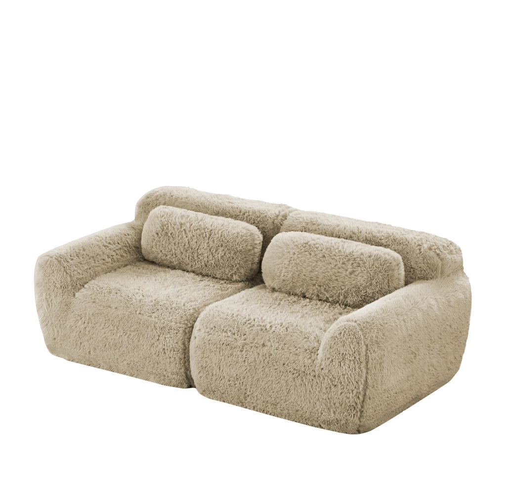 Divano modulare con base antiscivolo in peluche khaki chiaro