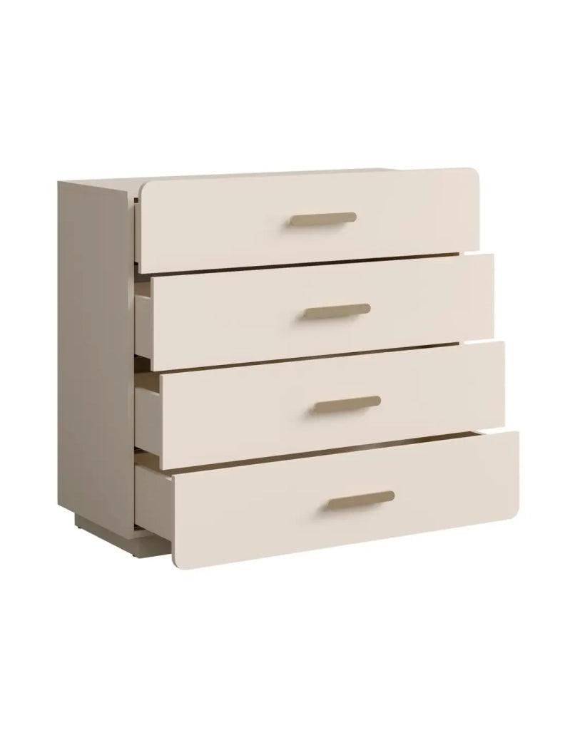 Camera completa AMALIE beige – Letto contenitore 180x200 cm, armadio, cassettiera, 2 comodini e scaffali