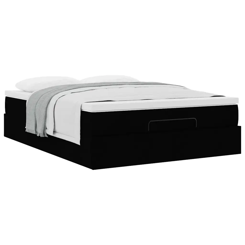 Struttura Letto Pouf con Materasso Nero 140x200 cm in Tessuto 3311115