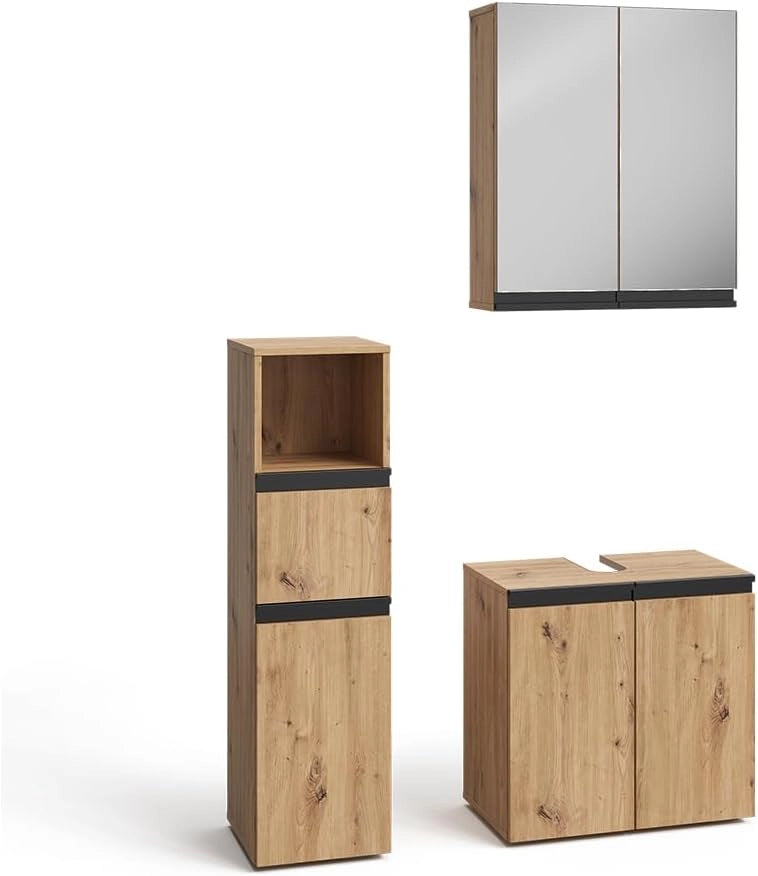 Set di mobili da bagno Torren, Artigiano, 60 cm, composto da specchio da bagno e mobile sottolavabo