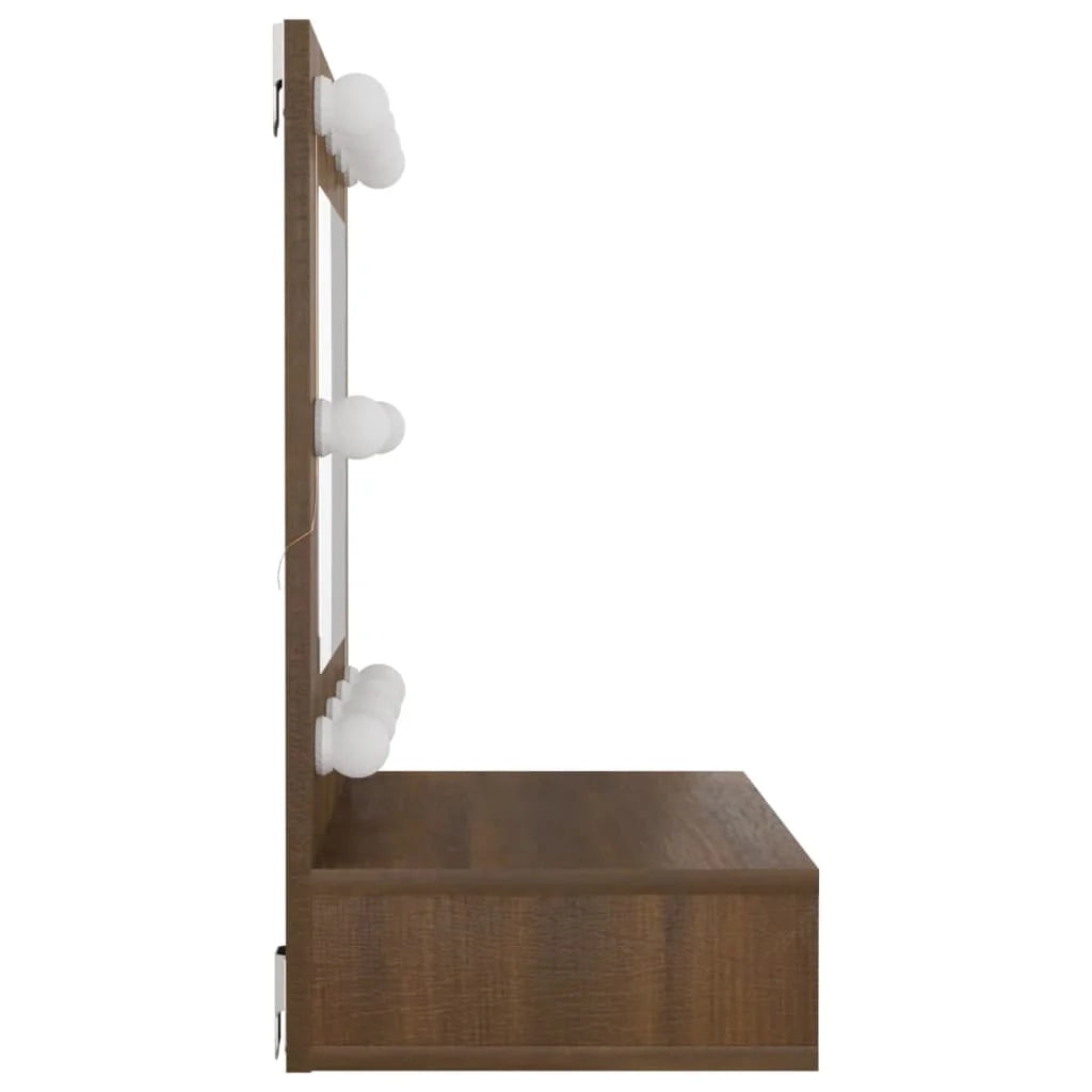 Armadio a specchio con illuminazione a LED finitura rovere 60 x 31,5 x 62 cm marrone 02_0006665