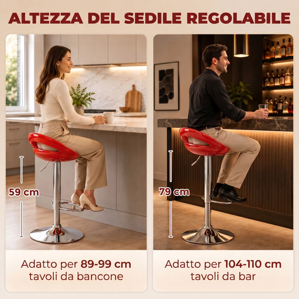Sgabelli da Bar Girevoli Set 2 ¨C zephmum ¨C Altezza Regolabile Seduta in ABS Base in Acciaio Rosso