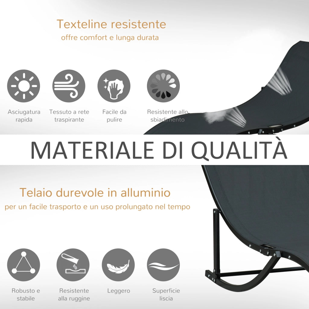 Set 2 Sdraio da Giardino Pieghevoli, Lettino Prendisole in Alluminio e Textilene, 61x165x63cm