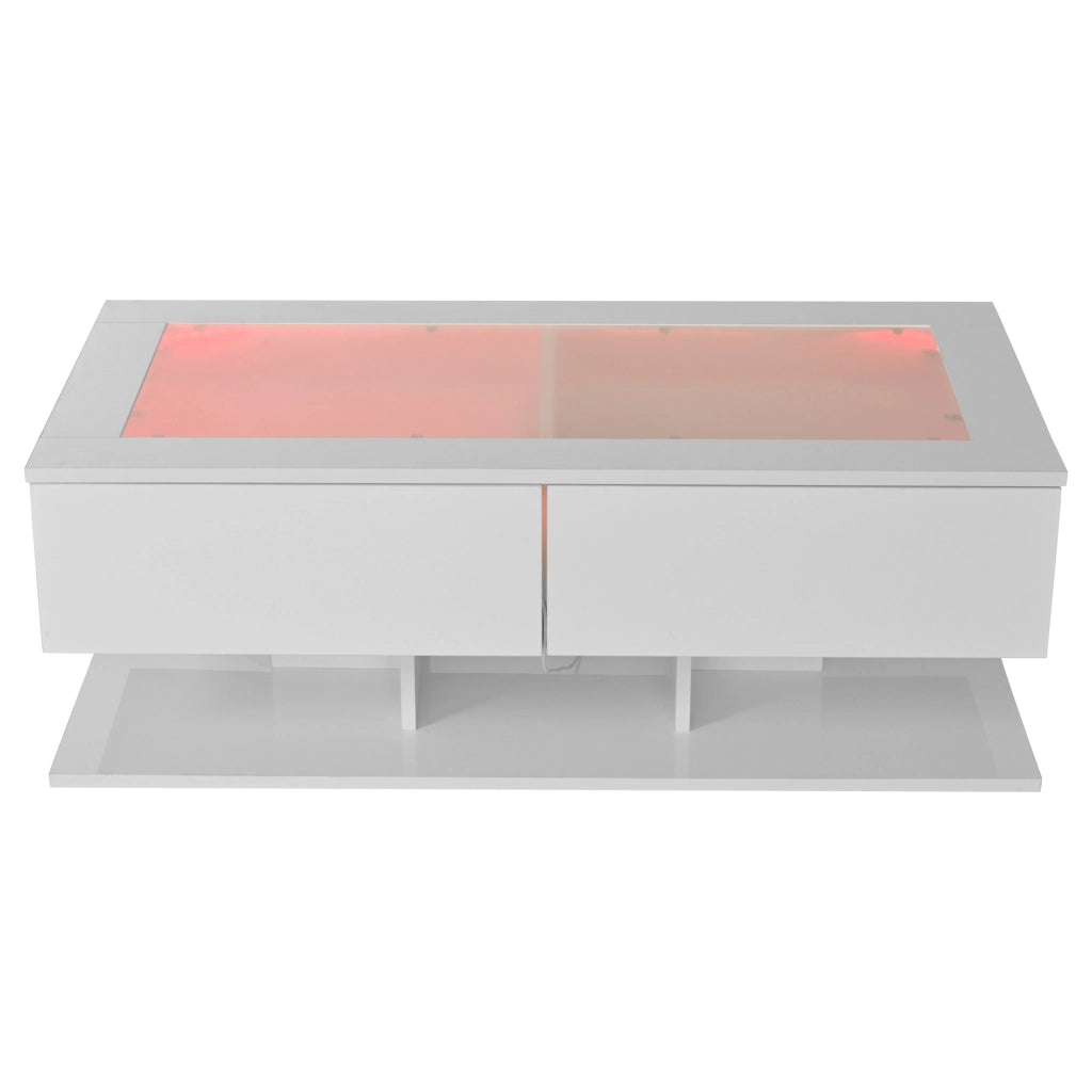 Tavolino da caffè con 2 cassetti e LED - per soggiorno - 100 x 50 x 35 cm - bianco