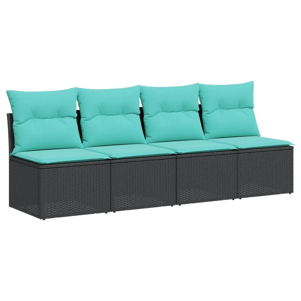 Divano da Giardino con Cuscini a 4 Posti Nero in Polyrattan