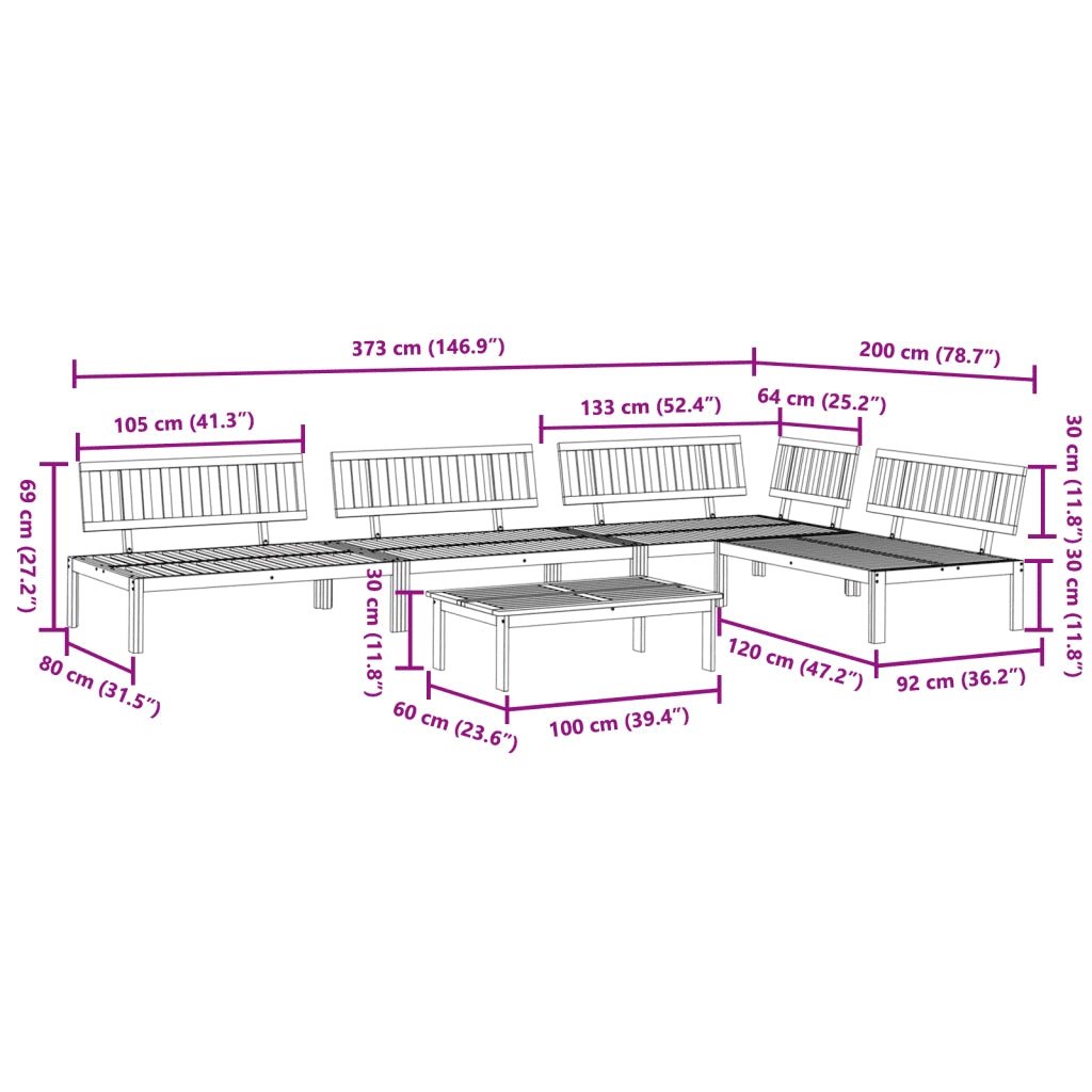 Set Divano Pallet da Giardino 5 pz in Legno Massello di Acacia 3209304