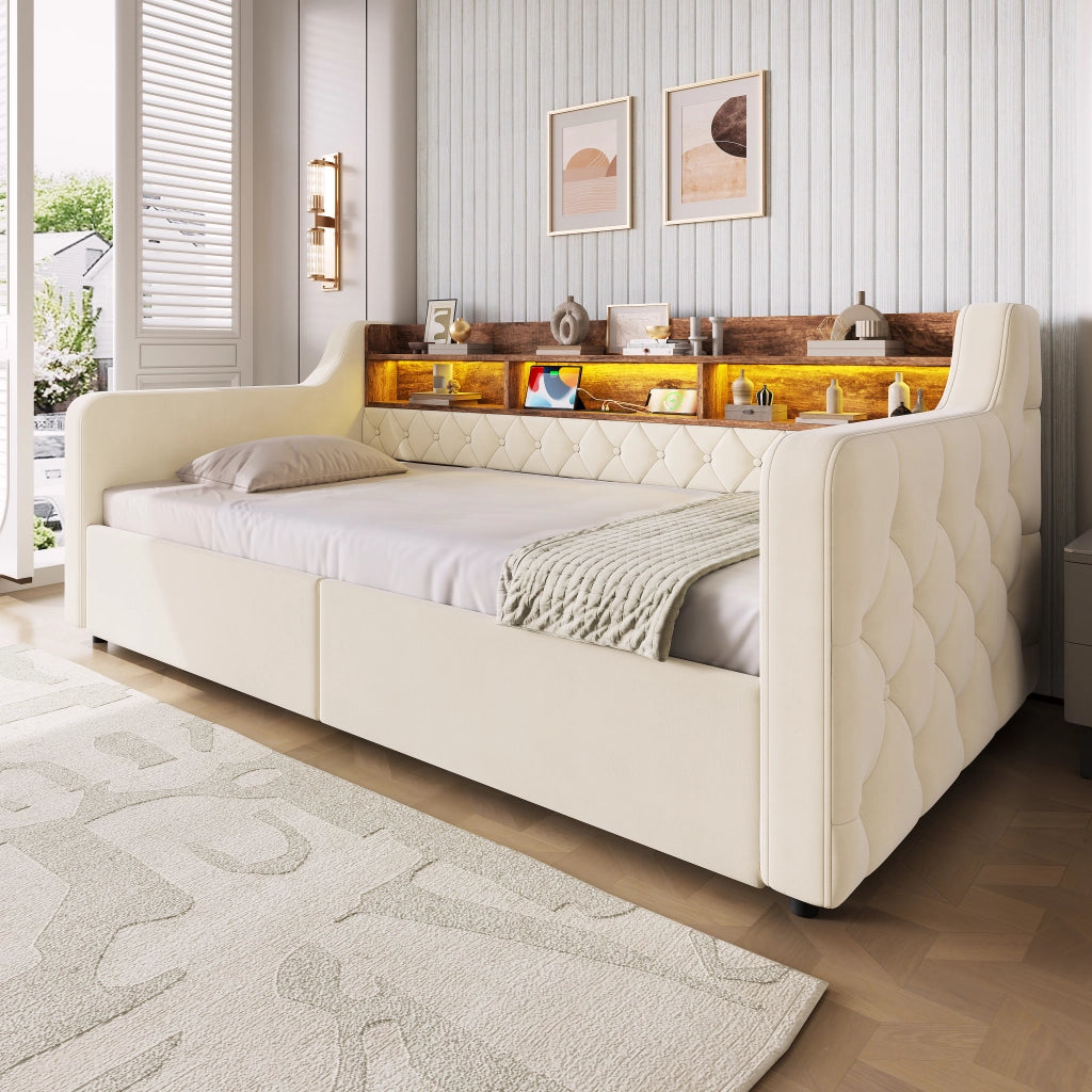 letto imbottito velluto beige 90 x 190 cm