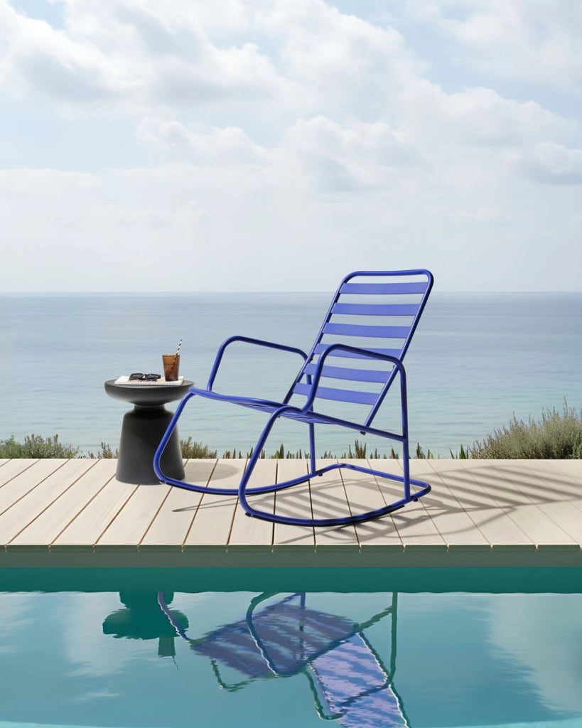 Sedia a dondolo da giardino blu alluminio a doghe Design moderno per esterni