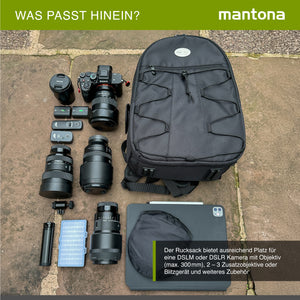 Mantona Azurit zaino fotografico per fotocamera SLR DSLR max 5 obiettivi e accessori, con attacco per treppiede, piedini, maniglia e tracolla di trasporto