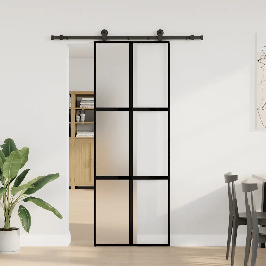 Porta Scorrevole Ferramenta 76x205 cm Vetro Temperato Alluminio 3332959