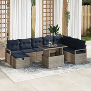 Set Divano da Giardino con cuscino 9 pcs Grigio Poly Rattan