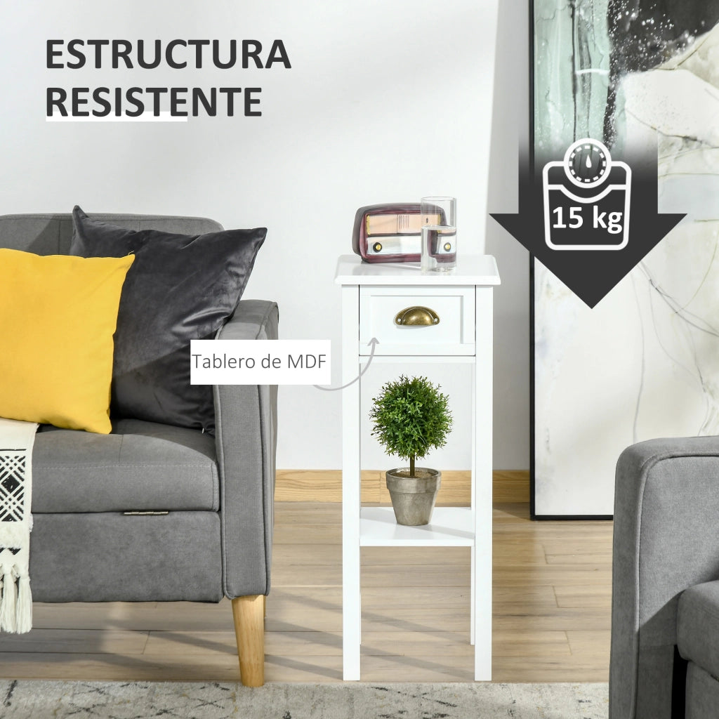 Tavolino con Cassetto e Ripiano ¨C zephmum ¨C 30x30x75 cm Bianco