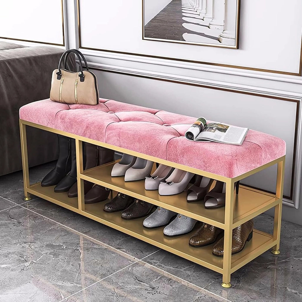 scarpiera Panca da Ingresso per Organizer per Scarpe - Scarpiera a 2 Livelli con Sedile Imbottito e portaoggetti per Scarponi - Base in Metallo, Grigia, scarpiera. Dimensioni 60x35x48 cm