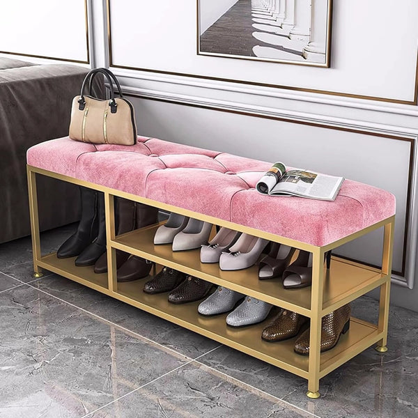 scarpiera Panca da Ingresso per Organizer per Scarpe - Scarpiera a 2 Livelli con Sedile Imbottito e portaoggetti per Scarponi - Base in Metallo, Grigia, scarpiera. Dimensioni 60x35x48 cm
