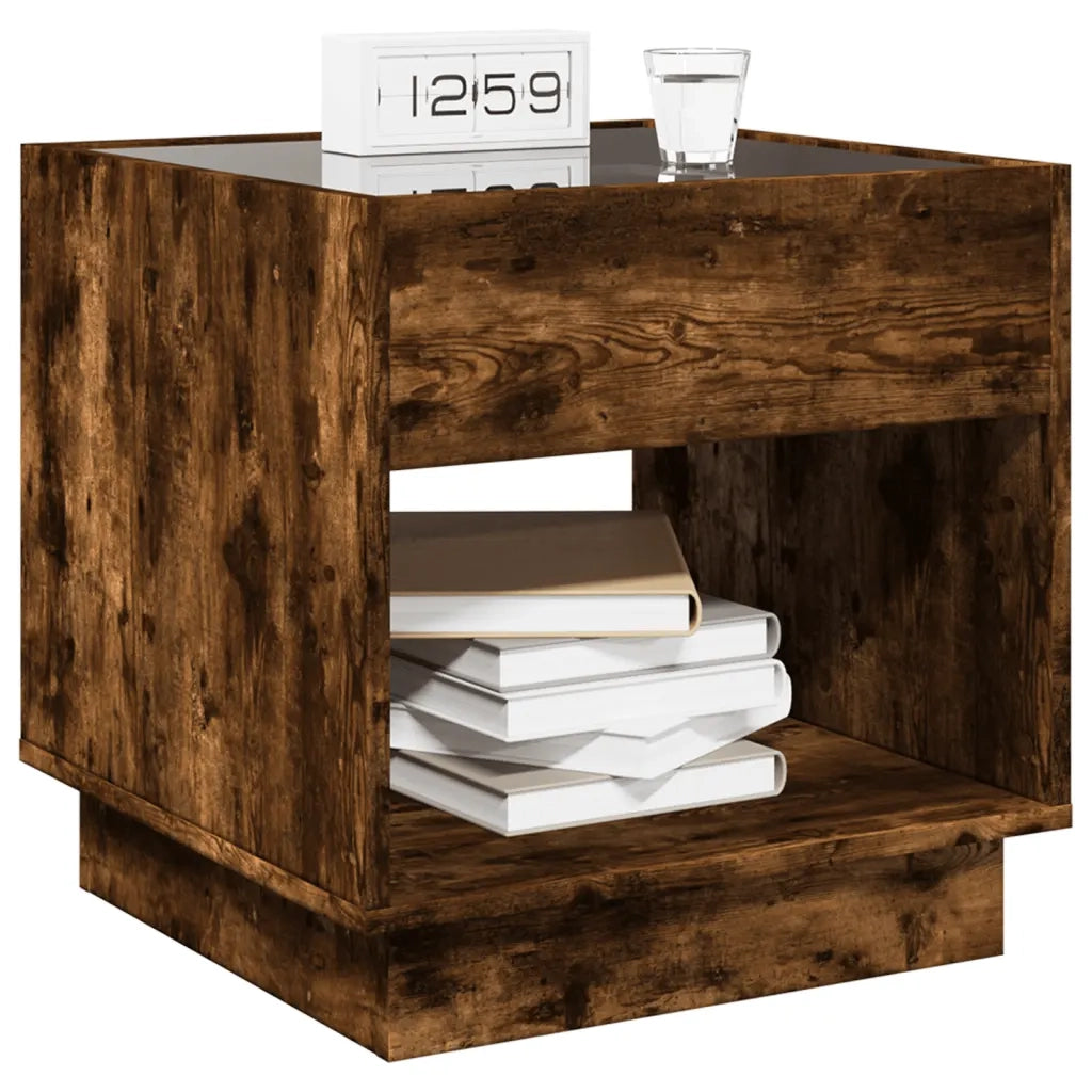 Comodino | Armadio da Notte | Mobiletto da notte con LED Infinity Rovere Fumo 50x50x50 cm