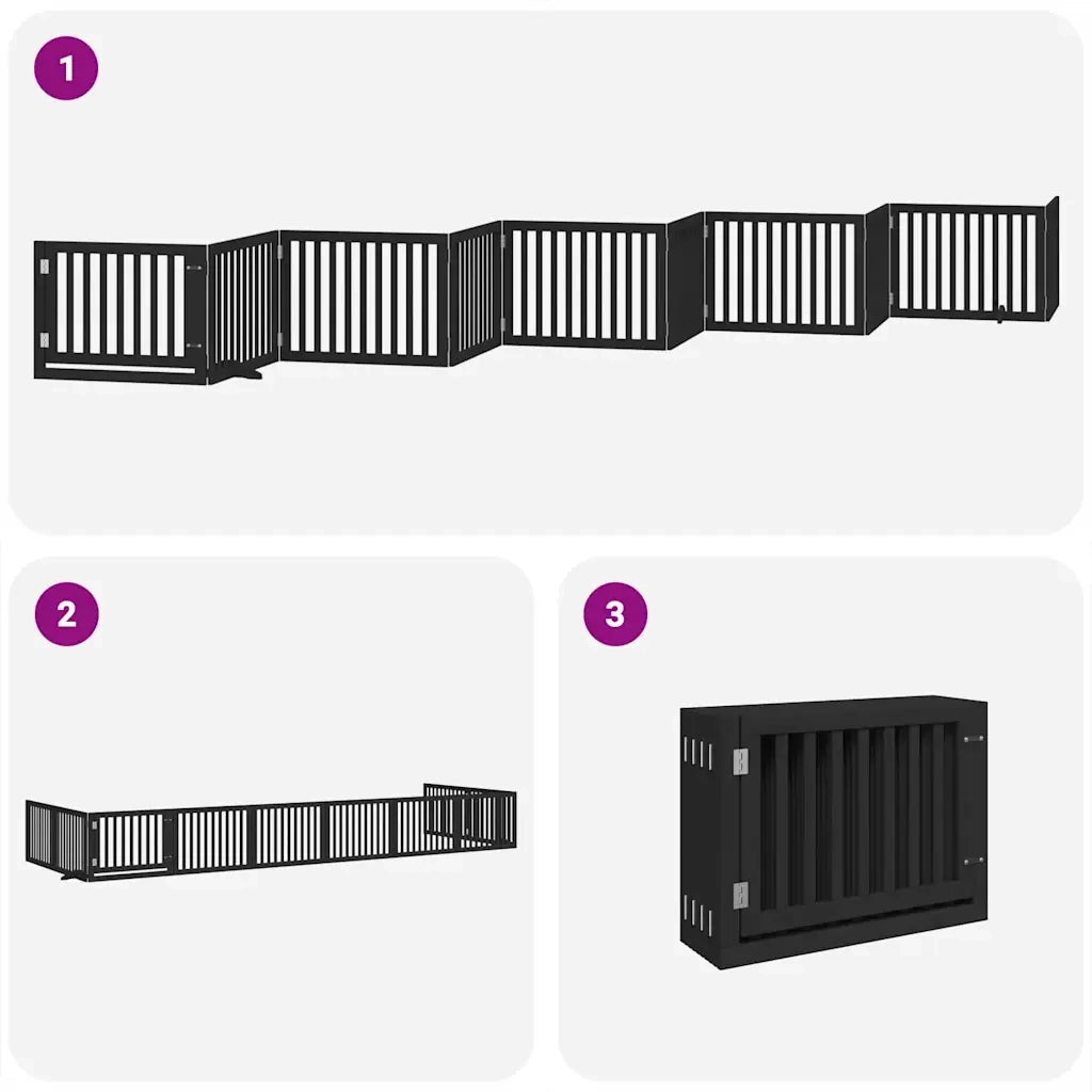 Cancello Cani Porta Pieghevole Nero 10 Pannelli 800 cm Pioppo CFW5306392