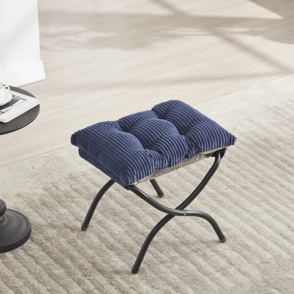 poltrona relax con pouf; tasca laterale e braccioli; in acciaio; blu navy
