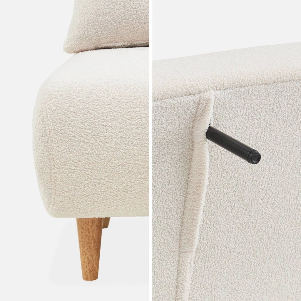 Divano letto in tessuto bouclé, 2 posti, crema