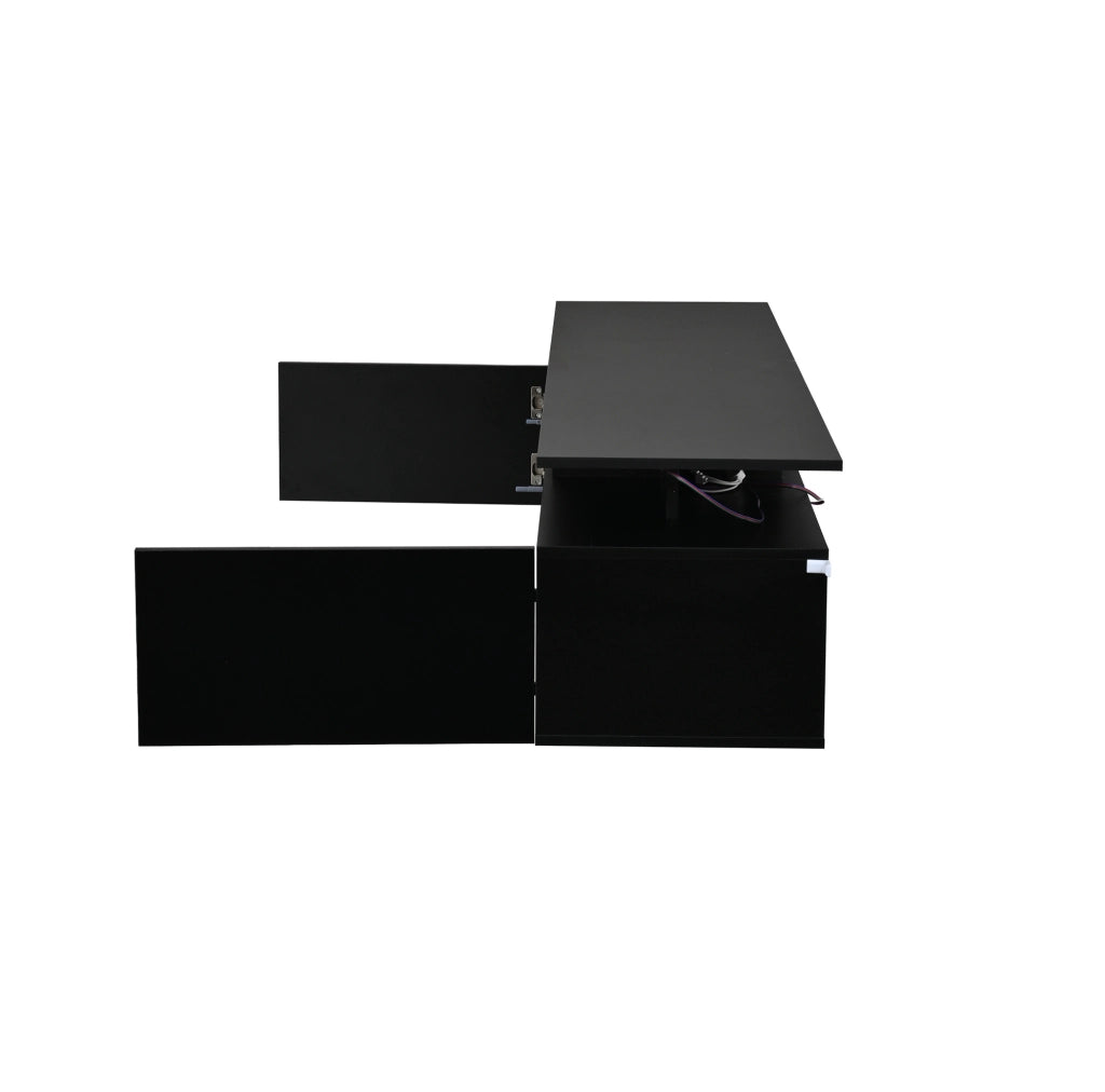 Mobile TV 160x40x45 cm con LED controllabile via app, 2 vani, MDF e vetro nero