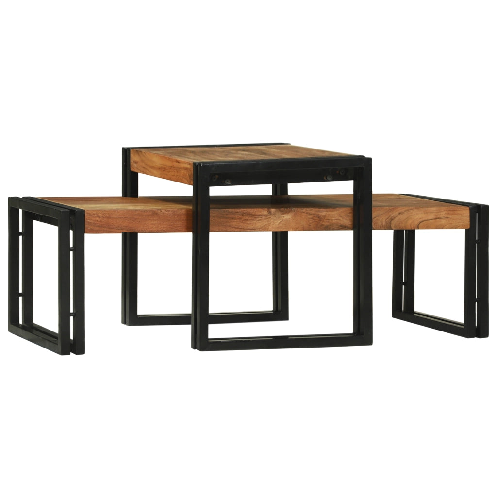 Set di 2 Tavolini da CaffÃ¨ in Legno Massello di Acacia