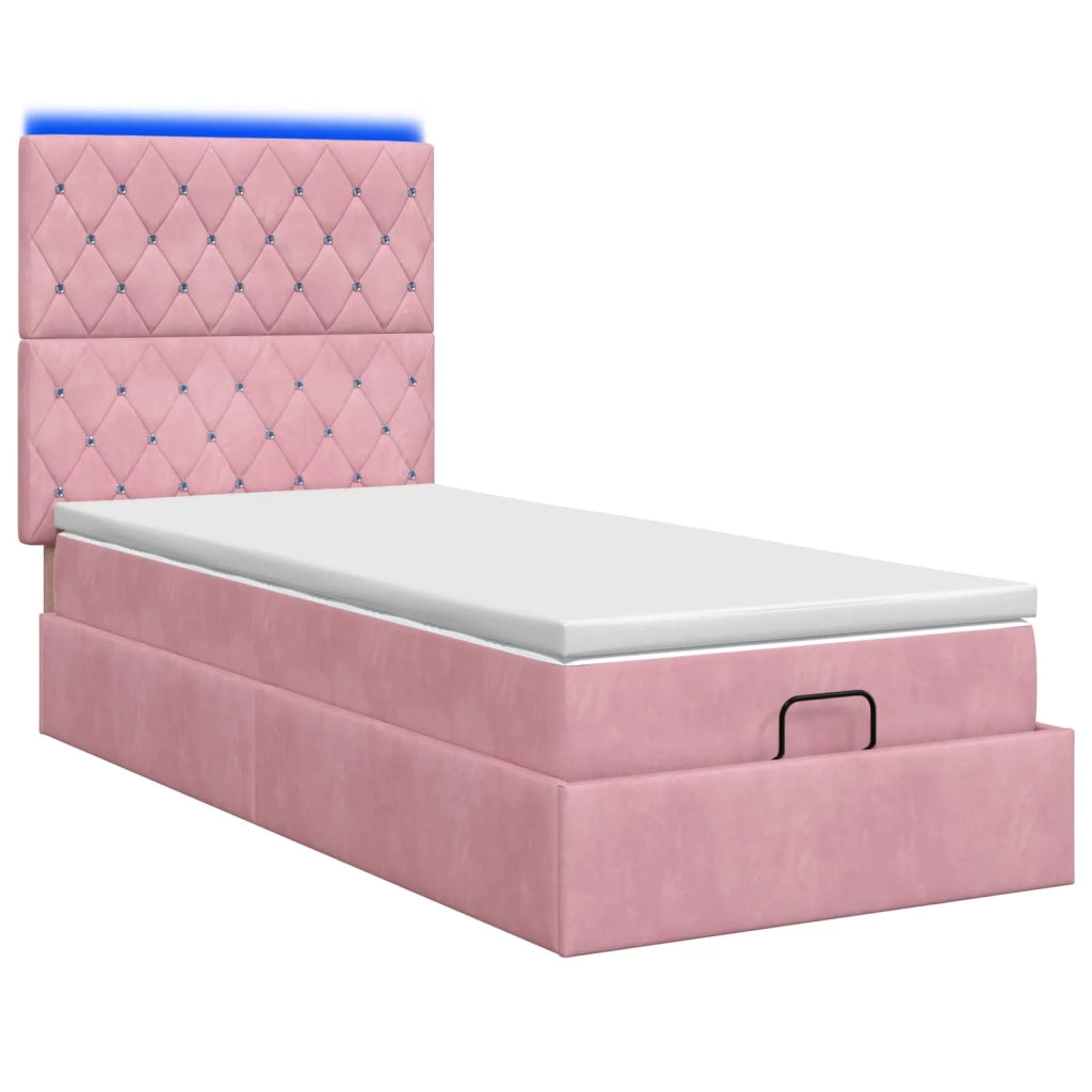 Letto Ottomano con Materasso e LED Rosa 90 x 190 cm Velluto 3458204