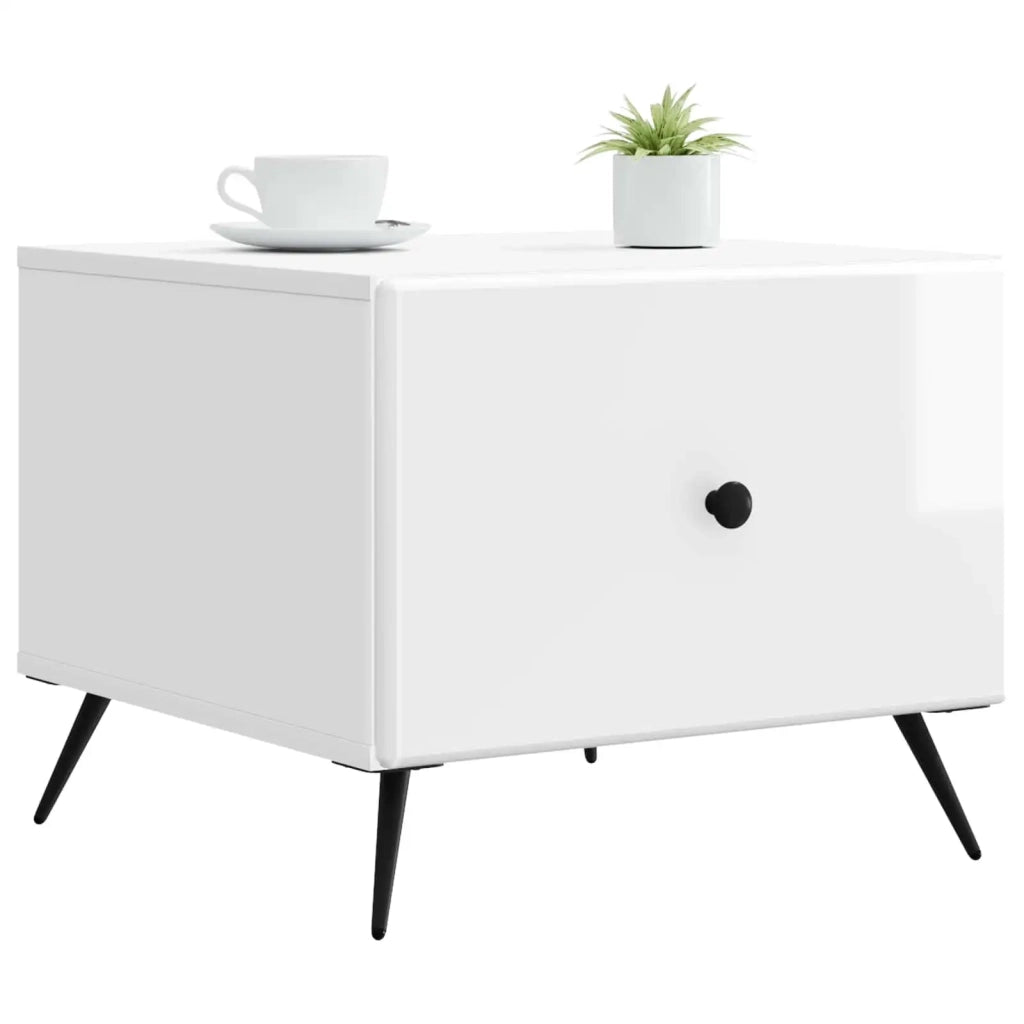 Tavolino da salotto con cassetto Bianco Lucido 49 x 50 x 40 cm