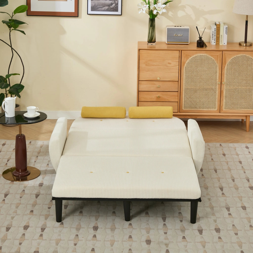 Divano letto con braccioli in velluto - Zephmum- Colore avorio, relax e spazio di archiviazione