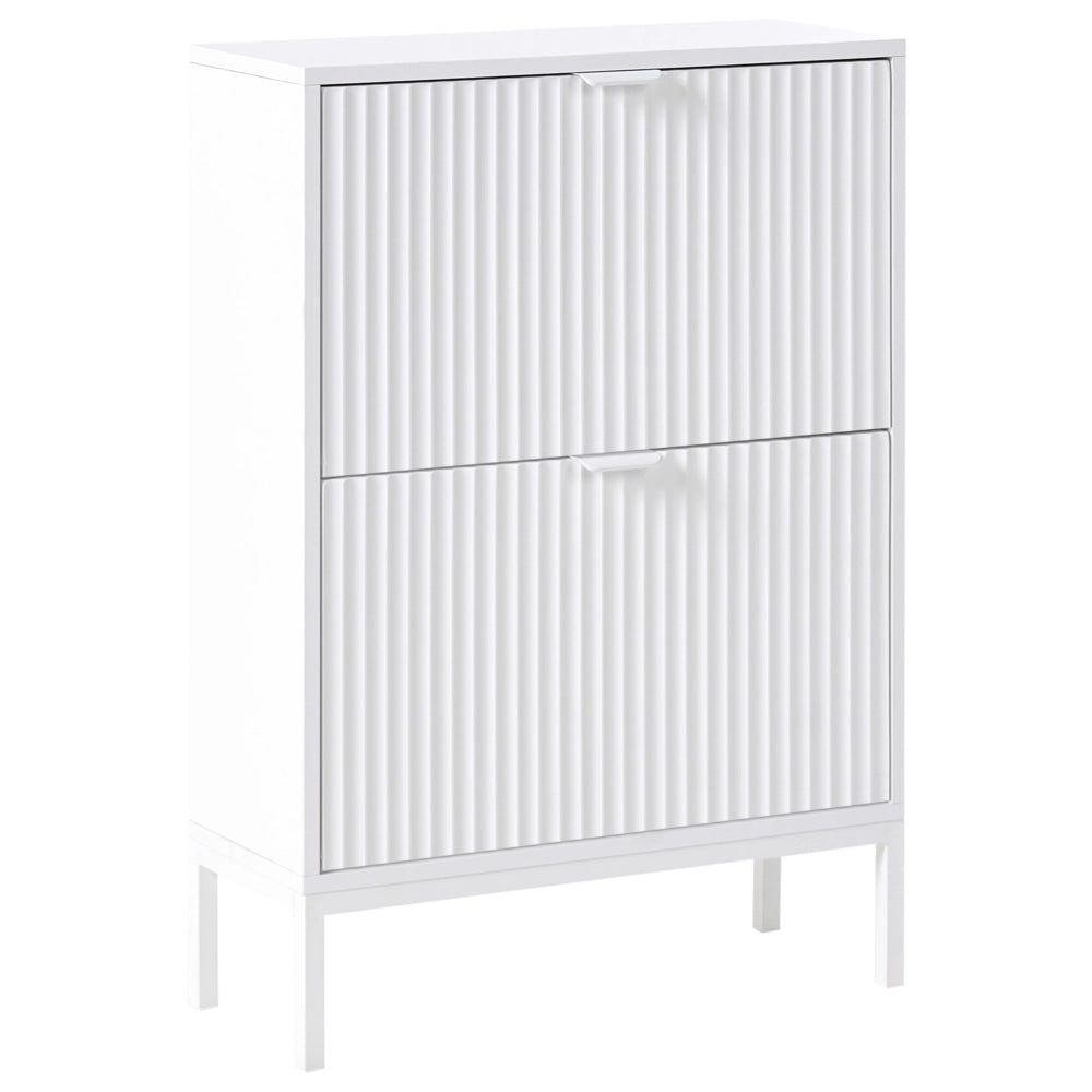 Scarpiera Bianca a 2 Scomparti in MDF bianco con design scanalato bianco