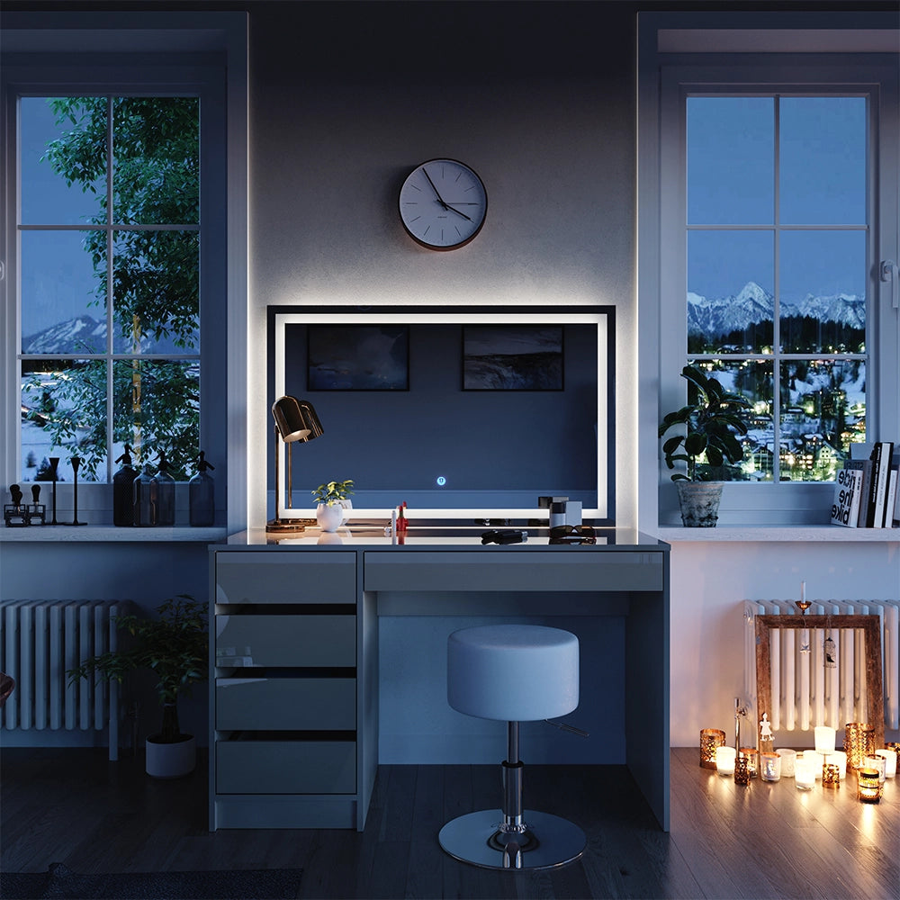Vicco Tavolino da toilette Grigio 55 cm con specchio LED e sgabello