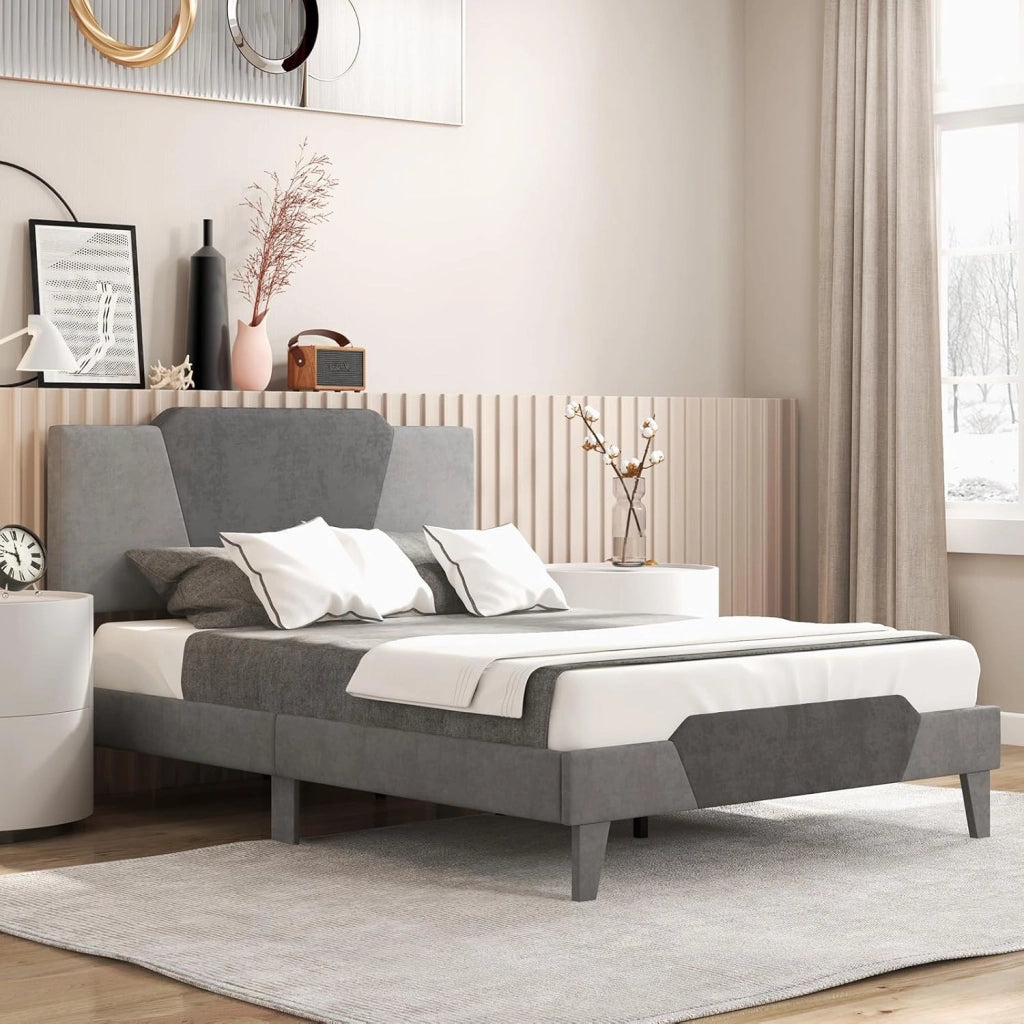Telaio per letto con testiera imbottita, base per materasso in legno a doghe di legno, struttura per letto moderno, per camera degli ospiti, camera da letto, facile montaggio, 140 x 200 cm