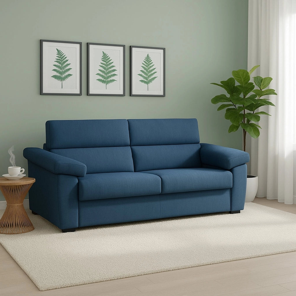 Fisciano, Divano Letto 2 Posti Sfoderabile Made in Italy, 205x95 cm blu