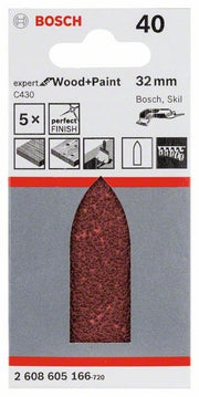 2608605166 - Set 5 Fogli abrasivi C430,  32 mm, P40 , EXPERT for LEGNO