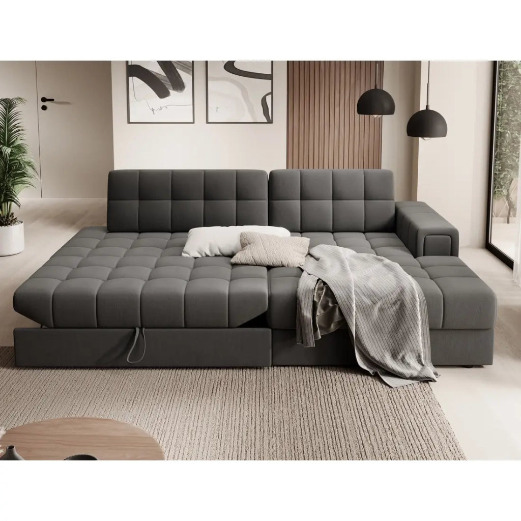 Divano angolare trasformabile CUBITO marrone 240 cm con contenitore e letto