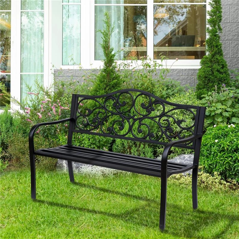 PANCHINA DA GIARDINO 2 POSTI CON SCHIENALE DECORATO IN GHISA E METALLO 127X60X89 CM NERO