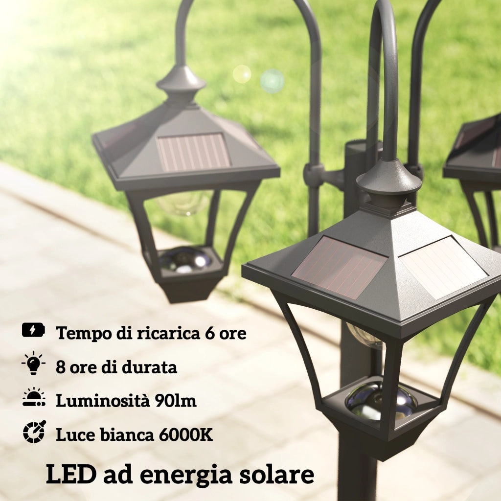 Lampione da Giardino Solare 1.85 m in Acciaio Inox con Altezza Regolabile, IP44 Impermeabile