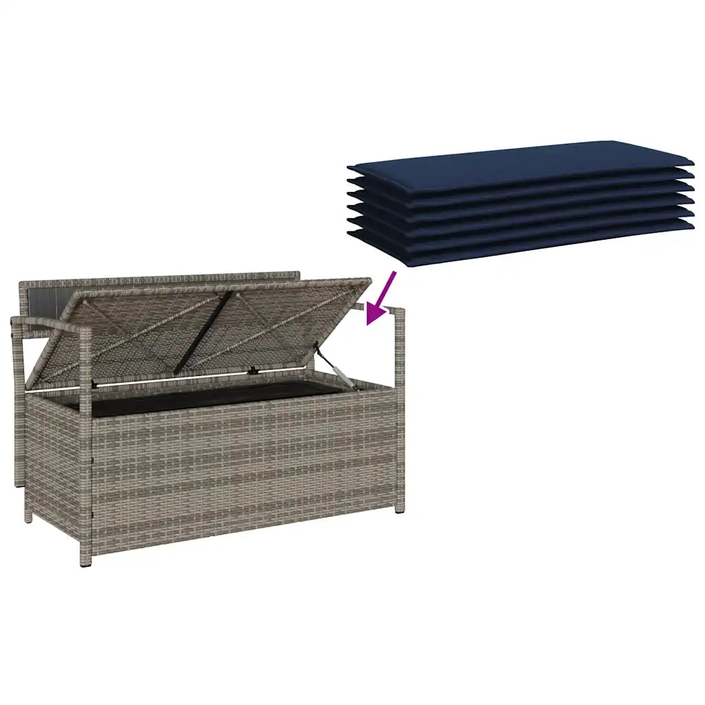 Panca Portaoggetti da Giardino con Cuscino-Sgabello-Panca con Contenitore Grigio in Polyrattan 559631