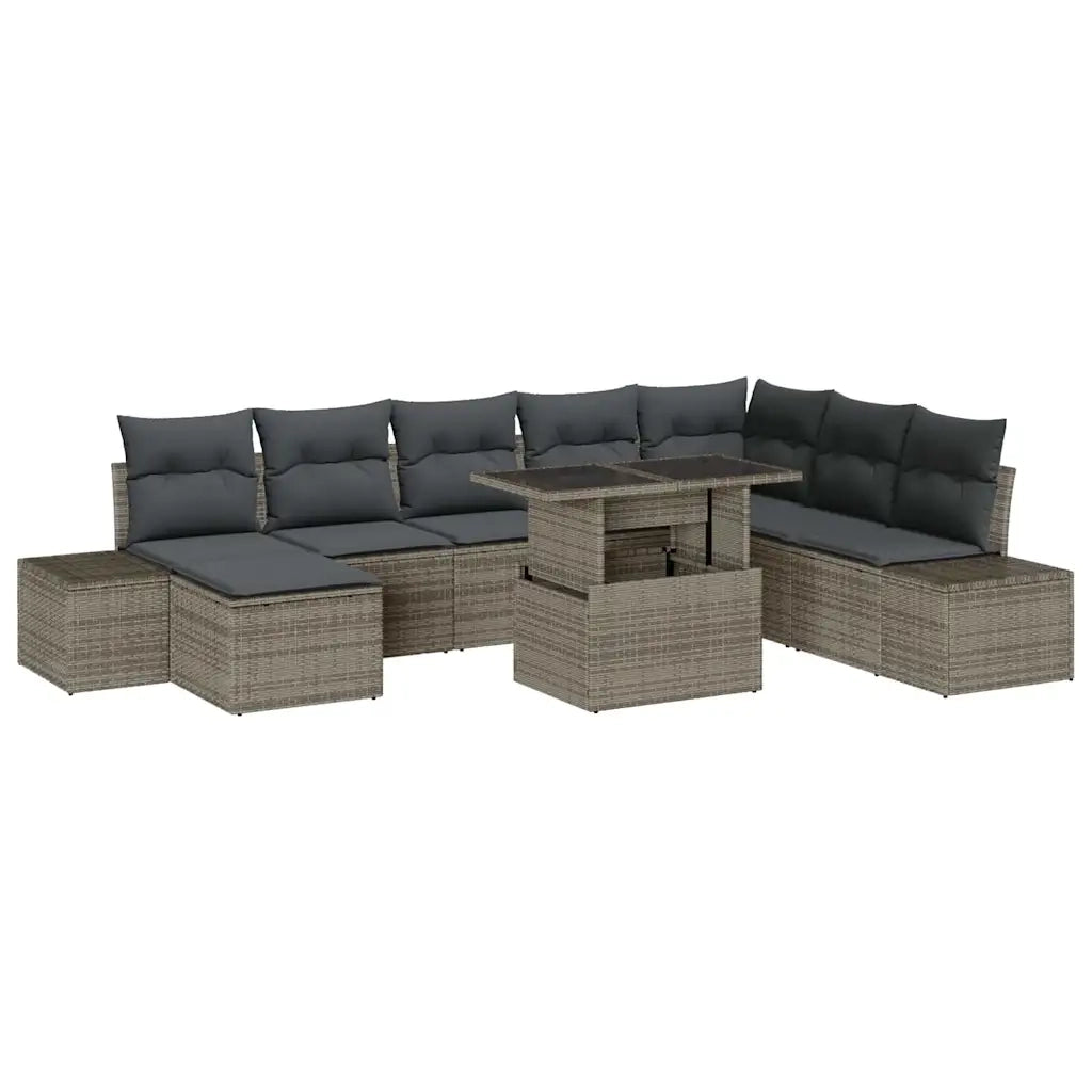 Set Divano da Giardino con cuscino 9 pcs Grigio polyrattan 3349235