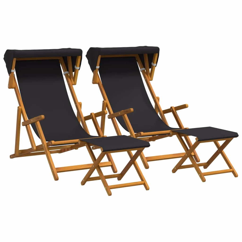 Lettino 4 pcs 3 Posizione Legno di Eucalipto Massello Nero 3407802