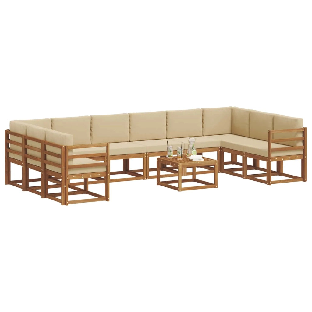 Set di divani da esterno con cuscino 11 pcs Naturale e Beige 3367076