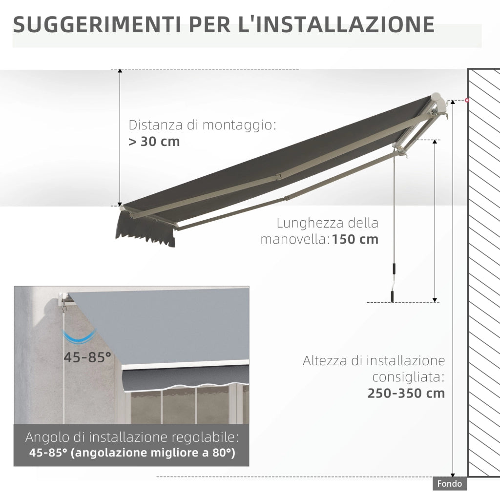 Tenda da Sole Avvolgibile 3x2.5 m ¨C Minimal ¨C Grigio Alluminio Poliestere Anti-UV