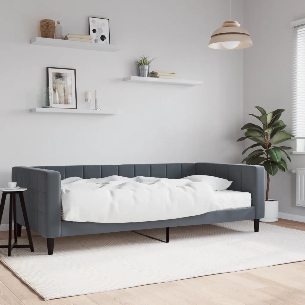 Divano letto | Sof¨¤ letto | Letto singolo con Materasso Grigio Scuro 100x200 cm in Velluto