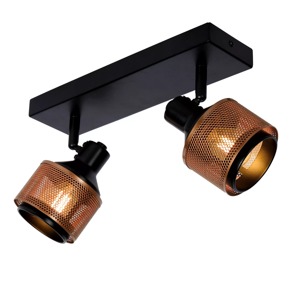 Plafoniera industriale nero-oro Lucide Rafa 2 faretti E14