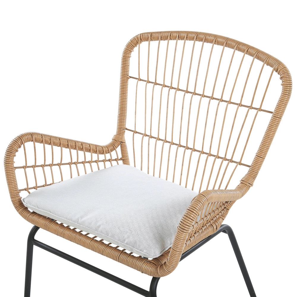 Set bistrot marrone finto rattan gambe in acciaio Nero 2 sedie con cuscini grigi piano tavolo in vetro moderno set da esterno a 2 posti