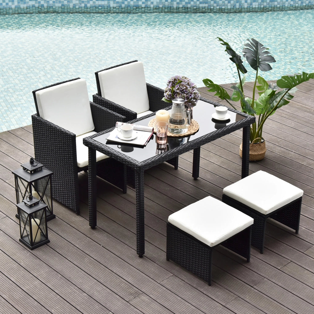 Set Giardino Polyrattan ¨C Minimal ¨C 11 Pezzi con Cuscini Nero