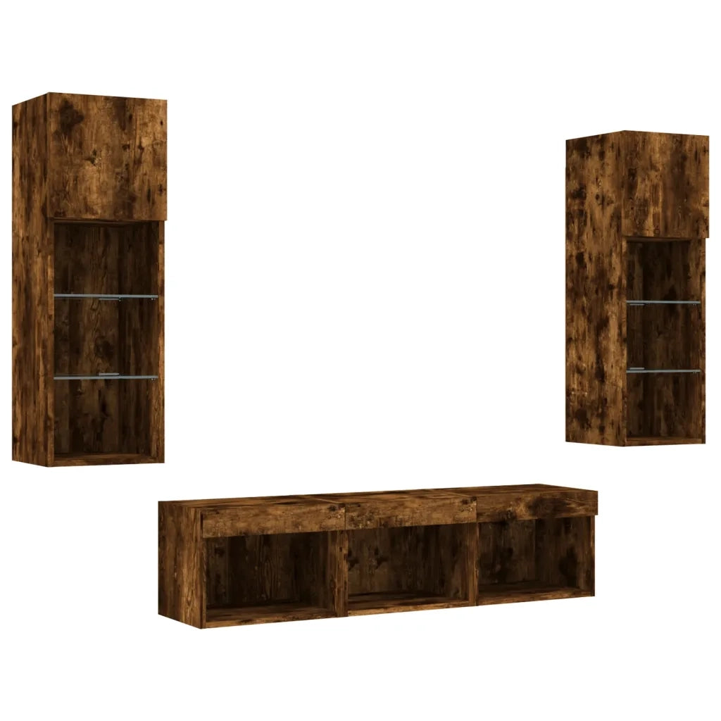 vidaXL Mobili TV a Muro con LED 5pz Rovere Fumo in Legno Multistrato