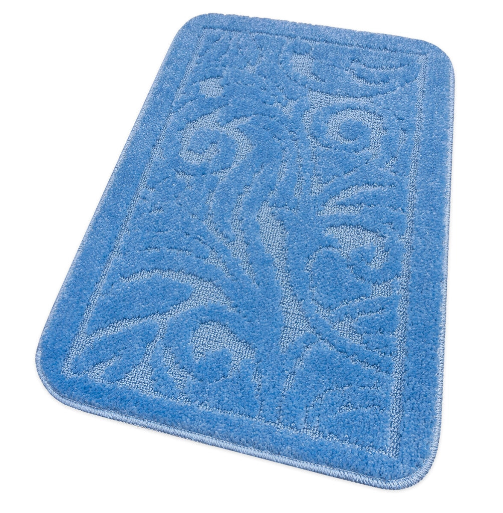 Tappeto Bagno Damascato Scendiletto Camera 50x110 Cm Morbido Assorbente Antiscivolo Azzurro